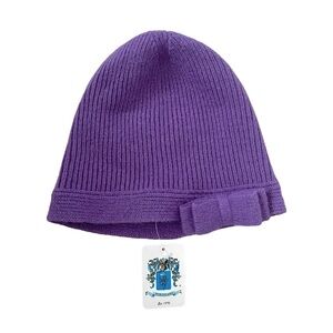 Portolano Purple Lambswool Angora Ribbed Knit Bow Beanie - O/S, NWTs